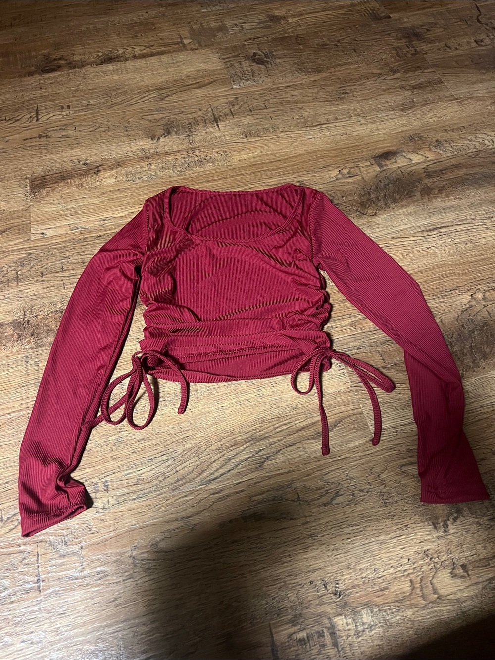 SHEIN Red Ruched Tie-Side Long Sleeve Top